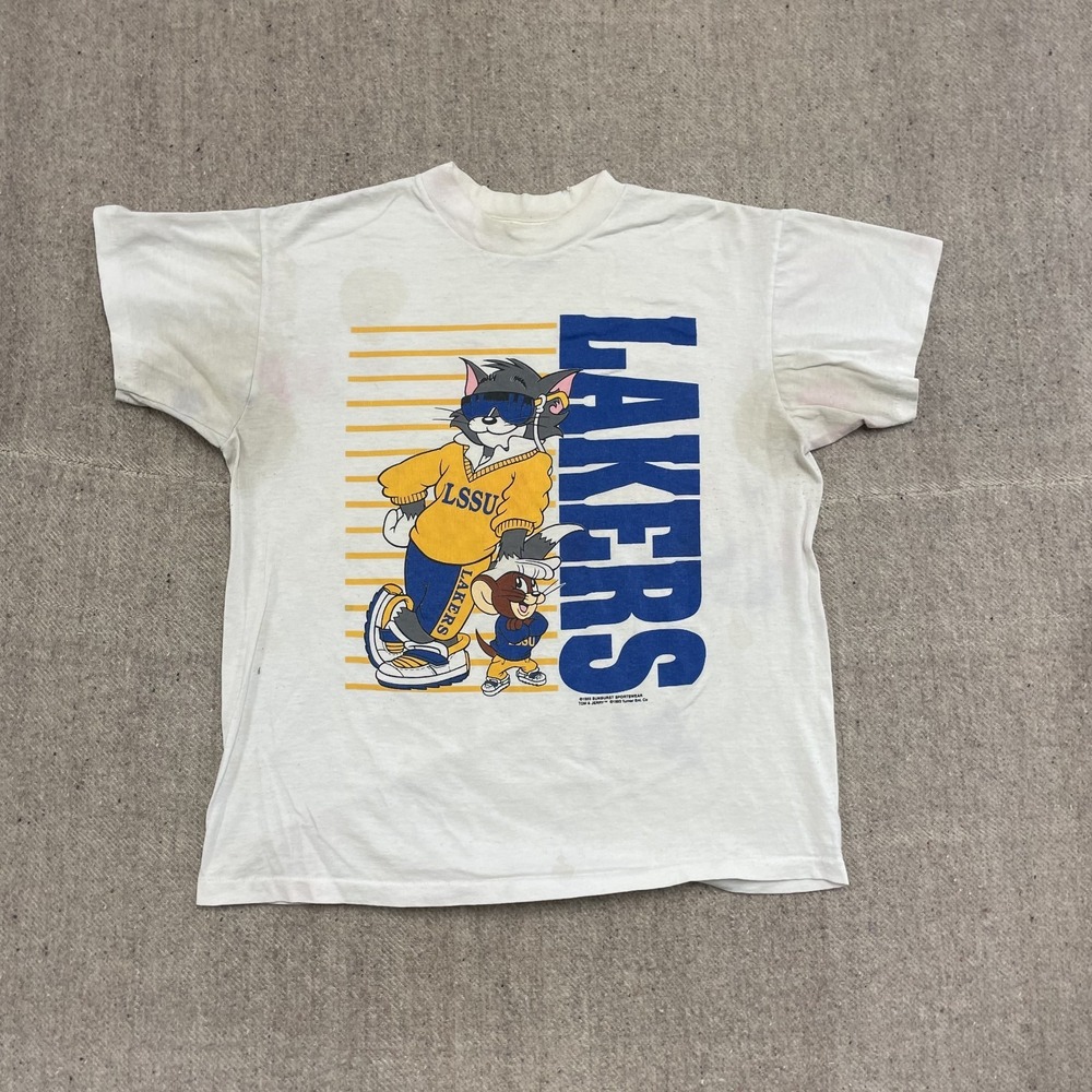 Vintage Lakers Tom‎ & Jerry NBA Shirt Men Large White 1990s Delta